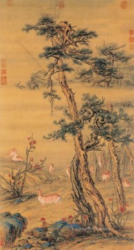 Lang ciervo brillante en otoño chino antiguo Pinturas al óleo